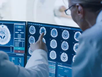 2 doctors looking at a screen of brain scans