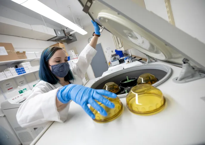 Female student working in a lab
