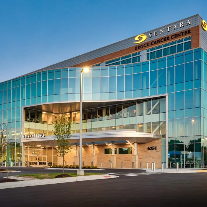 Closeup of Brock Cancer Center front of building