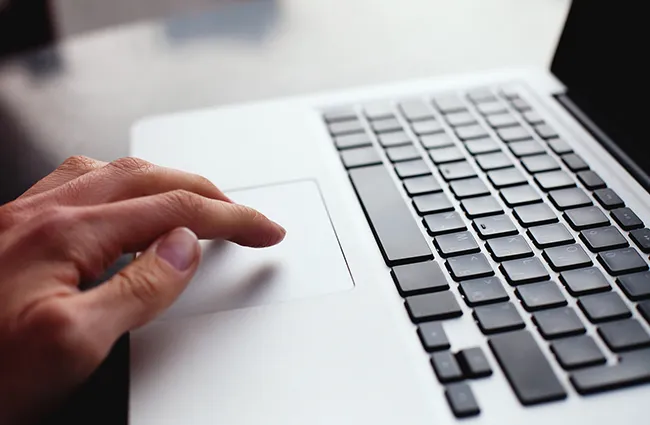 Hand working at laptop