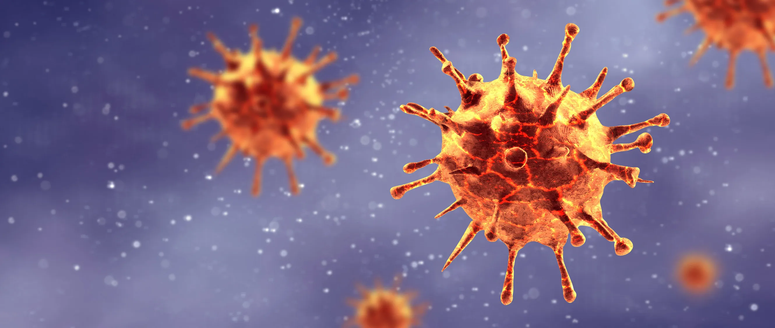 Microscopic view of influenza virus cells