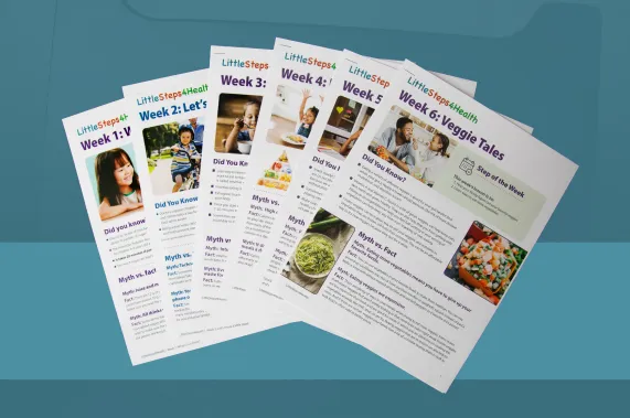 6 modules of Little Steps 4 Health spread over a table with blue background