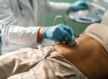 Ultrasound scanning of intestines, abdominal cavity, right lobe, liver, bile ducts, gallbladder