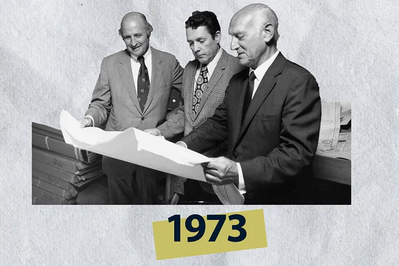 Black and white photo of EVMS professionals from 1973.