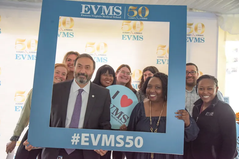 President Alfred Abuhamad with employees during the 50th Anniversary Campus Picnic