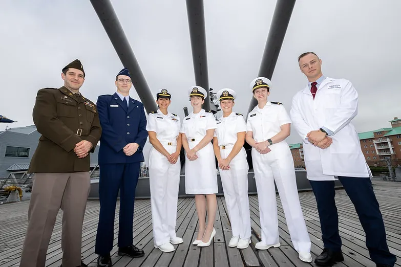 armed forces standing on USS Wisconsin.
